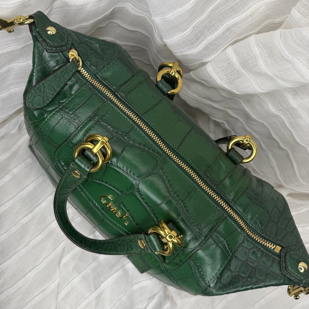 Coach Ashley Green Croc Embossed Shoulder / Handbag / Convertible Satchel • EUC - Picture 8 of 13